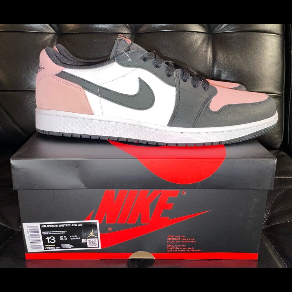 NEW Nike Air Jordan 1 Low OG Bleached Coral Pink Black White (Size Men's US 13)
